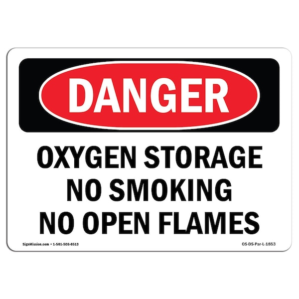 Signmission Sign, 7" H, 10" W, Aluminum, Oxygen Storage No Smoking No Open Flames, Landscape, L-1853 - OS-DS-A-710-L-1853