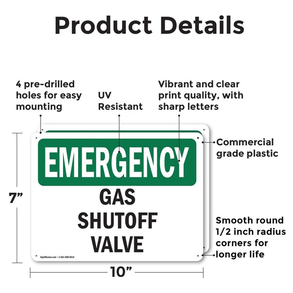 Signmission Gas Shutoff Valve, 10 in W x Rectangle, Plastic - OS-2PACK-EM-P-710-L-10386