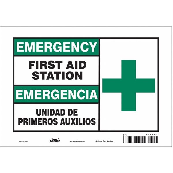 Condor Emergency/Emergencia, First Aid Station/Unidad De Primeros Auxilios, 10 in W x 7 in H, Vinyl, 471V07 - 471V07