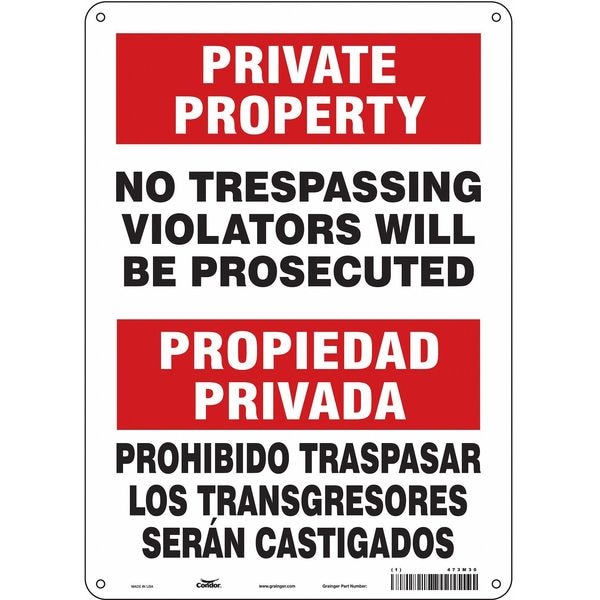 Condor Safety Sign, 14 in Height, 10 in Width, Aluminum, Vertical Rectangle, English, Spanish, 473M30 - 473M30