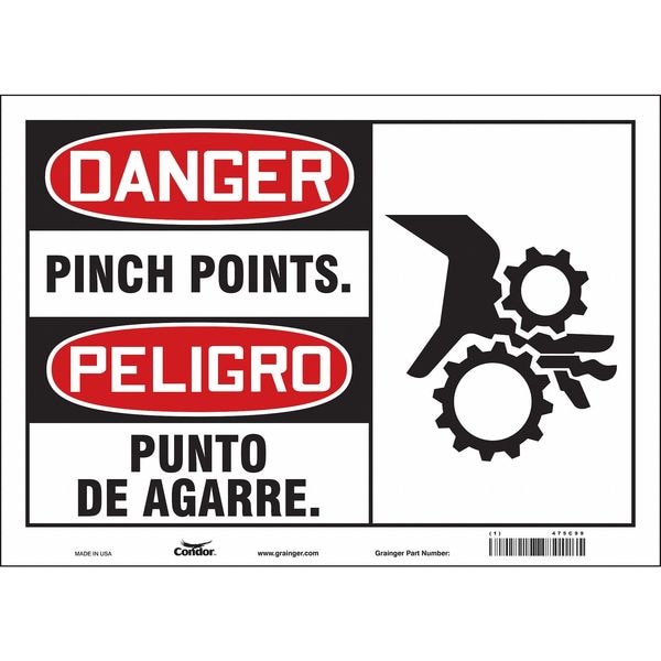Condor Safety Sign, 10 in Height, 14 in Width, Vinyl, Horizontal Rectangle, English, Spanish, 475C99 - 475C99