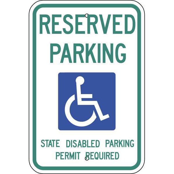 Zing Handicap Parking Sign, 12" W, 18" H, English, Aluminum - 2706