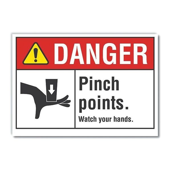 Lyle Pinch Point Danger Label, 10 in Height, 14 in Width, Polyester, Horizontal Rectangle, English - LCU4-0164-ND_14X10