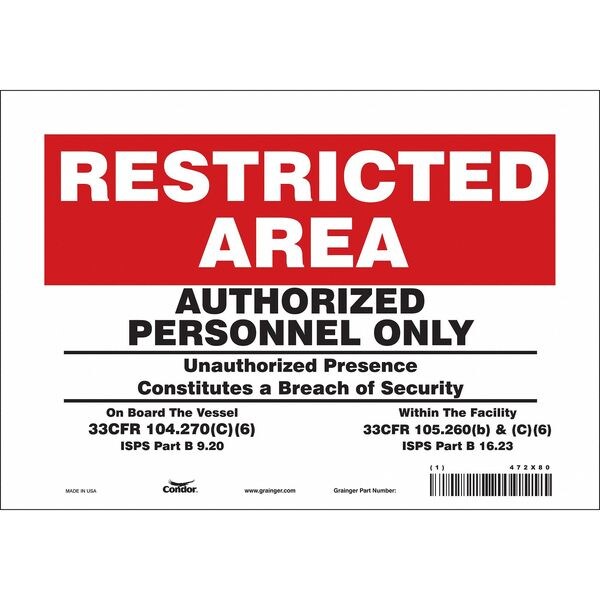 Condor Safety Sign, 7 in Height, 10 in Width, Vinyl, Vertical Rectangle, English, 472X80 - 472X80