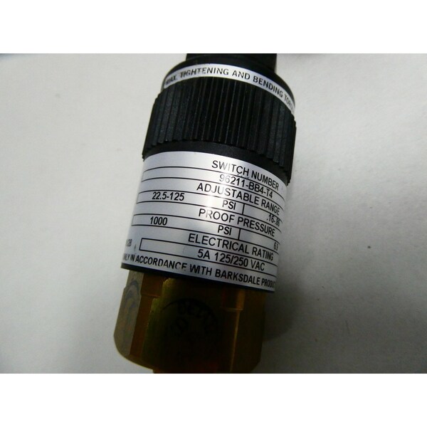 Interruptor de presión Barksdale 1/4IN 22.5-125PSI 125/250V-AC - 96211-BB4-T4