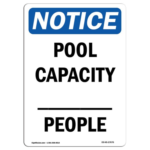 Signmission OSHA Notice Sign, Pool Capacity ____ People, 7in X 5in Decal, 5" W, 7" H, Portrait - OS-NS-D-57-V-17676
