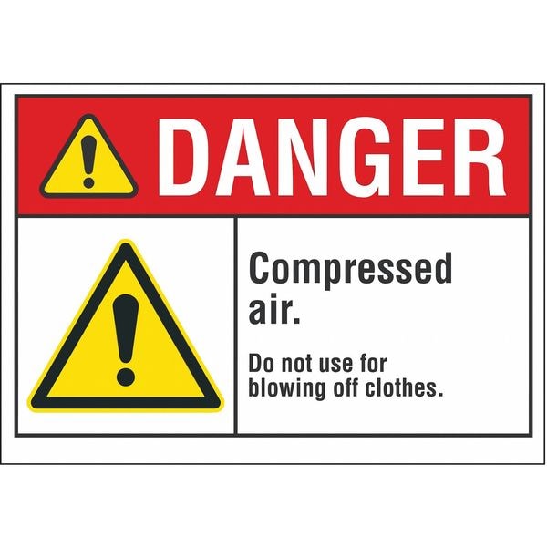 Lyle Compressed Air Danger Reflective Label, 3 1/2 in H, 5 in W, English, LCU4-0070-RD_5X3.5 - LCU4-0070-RD_5X3.5