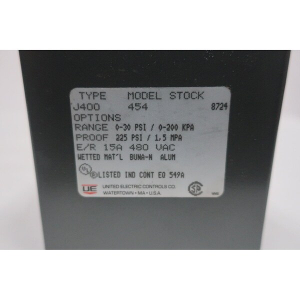 Interruptor de presión Ue United Electric de 0-30Psi y 480V-CA - J400-454