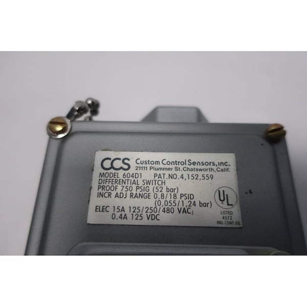 Interruptor de presión de diferencial de sensores de control personalizado 14In 0818PSI 125250480VAC 125VDC, 604D1 - 604D1