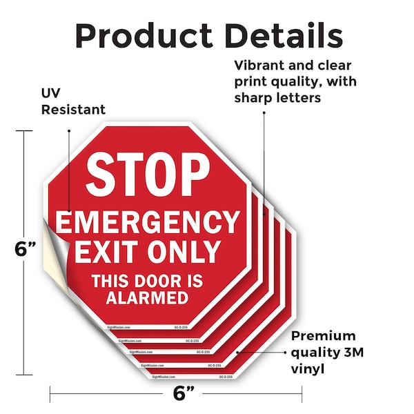 Signmission Exit Sign, Vinyl Decal, 6 in W, 6 in H - OC-D-5PACK-6-255