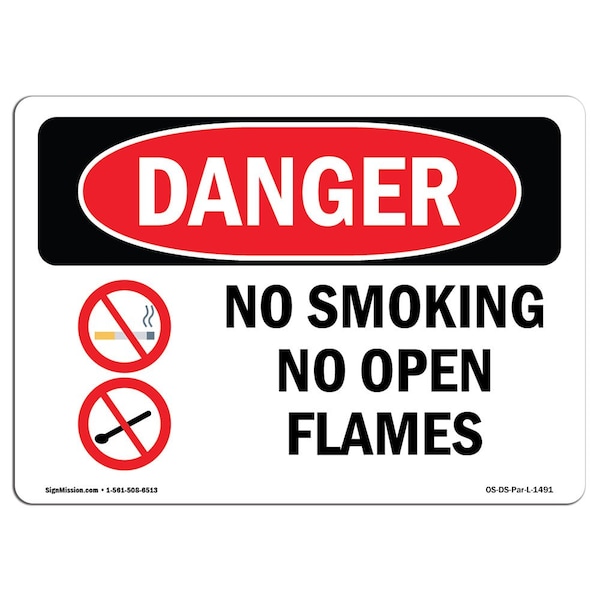 Signmission OSHA Danger Sign, No Smoking No Open Flames, 14in X 10in Decal, 10" W, 14" L, Landscape - OS-DS-D-1014-L-1491