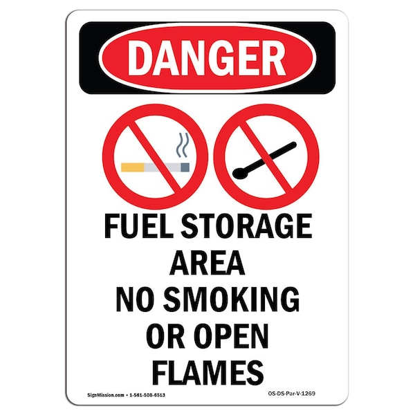 Signmission Safety Sign, OSHA Danger, 24" Height, Fuel Storage Area No, Portrait - OS-DS-D-1824-V-1269