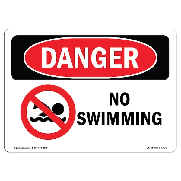 Signmission Safety Sign, OSHA Danger, 10" Height, Aluminum, No Swimming, Landscape - OS-DS-A-1014-L-1709