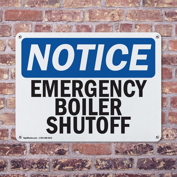 Signmission Emergency Boiler Shutoff, 14 in W x Rectangle, Aluminum - OS-2PACK-NS-A-1014-L-11769