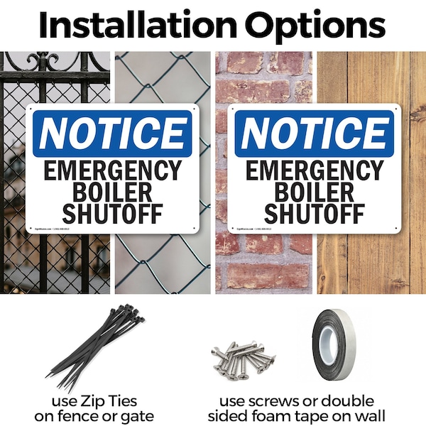 Signmission Emergency Boiler Shutoff, 14 in W x Rectangle, Aluminum - OS-2PACK-NS-A-1014-L-11769