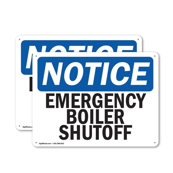 Signmission Emergency Boiler Shutoff, 14 in W x Rectangle, Aluminum - OS-2PACK-NS-A-1014-L-11769