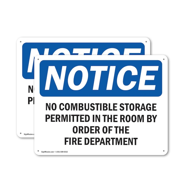 Signmission No Combustible Storage Permitted In This, 14 in W x Rectangle, Aluminum - OS-2PACK-NS-A-1014-L-14456