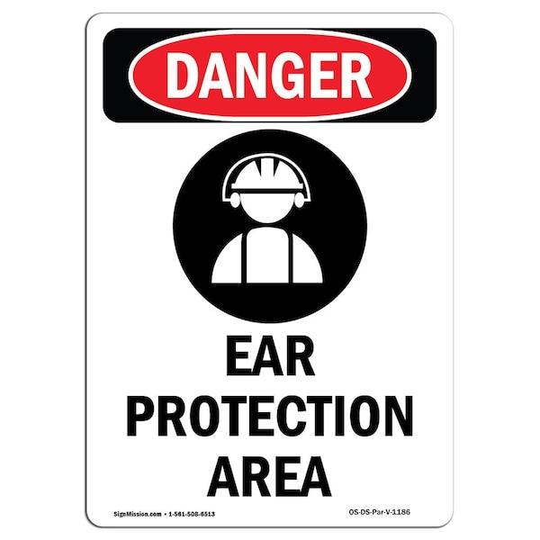 Signmission OSHA Danger Sign, Ear Protection Area, 5in X 3.5in Decal, 3.5" W, 5" H, Portrait - OS-DS-D-35-V-1186