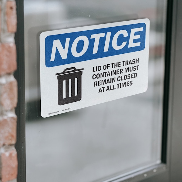 Signmission Lid Trash Container Remain Closed All Times, 7 in W x Rectangle, Vinyl Decal - OS-2PACK-NS-D-57-L-15883