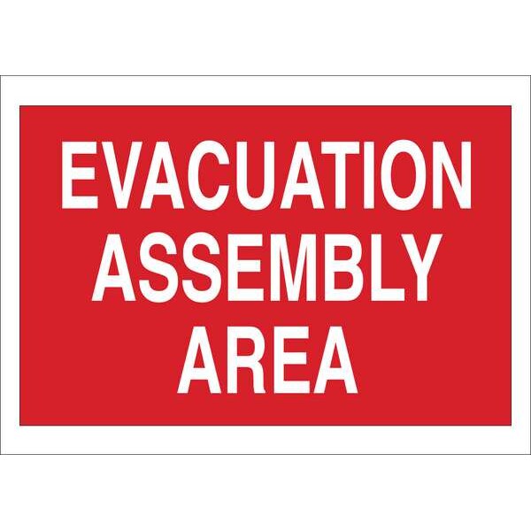 Brady Emergency Assembly Sign, Aluminum, 20 in W, 14 in H, Evacuation Assembly Area, Red, White - 95505