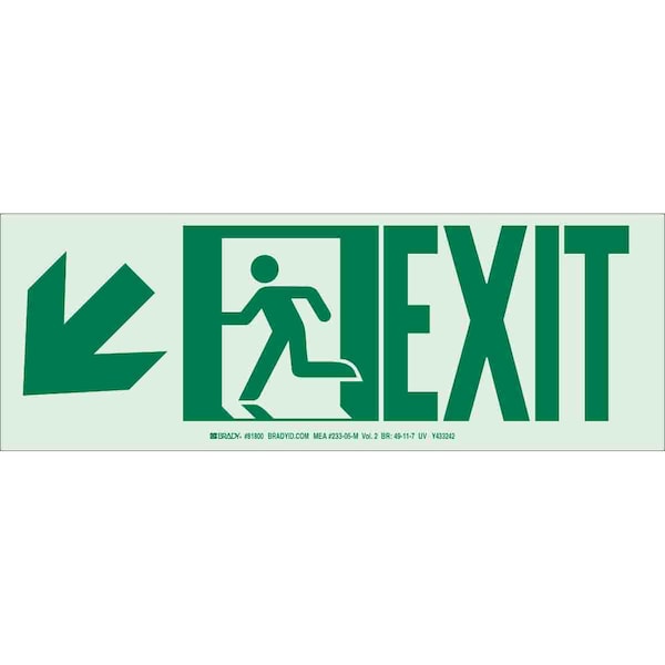 Brady Exit Sign, Aluminum, 14" W, 5" H, Exit, White - 81800