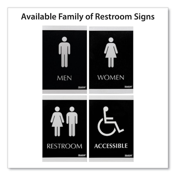 Headline Sign Century Series Office Sign, Men/Women Restroom, 6 x 9, Black/Silver - 4249