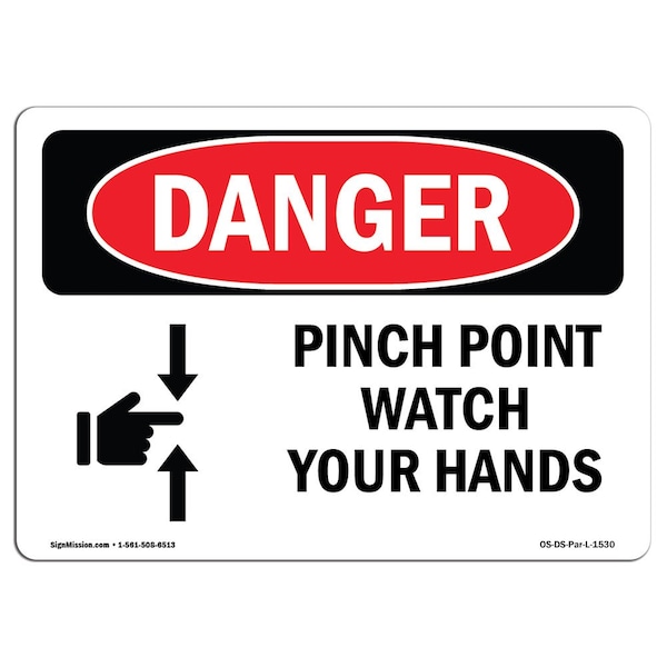 Signmission OSHA Sign, Pinch Point Watch Your Hands, 5in X 3.5in Decal, 10PK, 3.5" W, 5" L, Landscap, PK10 - OS-DS-D-35-L-1530-10PK