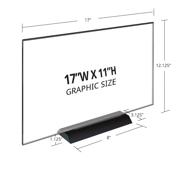 Azar Displays Acrylic Frame Sign Holder on Weighted Black Base 17"W x 11"H, PK2 - 108808