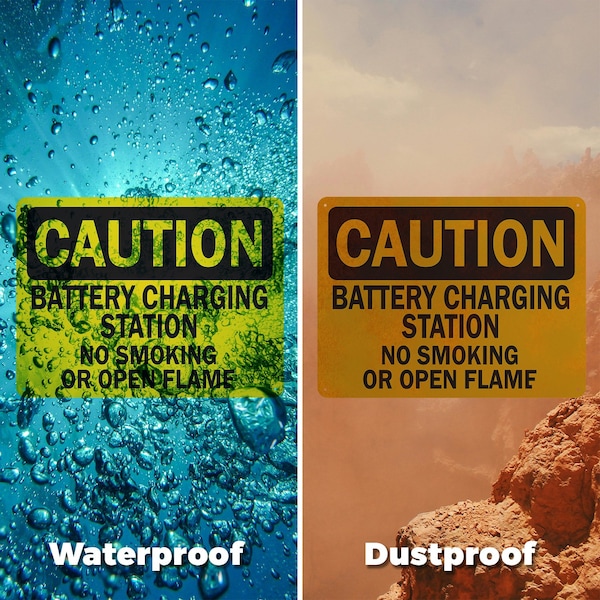 Signmission Battery Charging Station No Smoking Or Open Flames OSHA Caution Sign, Plastic, 14in W x 10in L, 2PK - OS-2PACK-CS-P-1014-L-19115