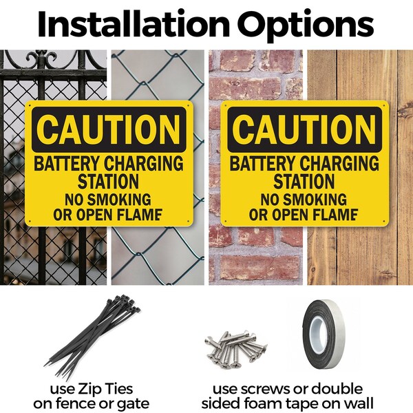 Signmission Battery Charging Station No Smoking Or Open Flames OSHA Caution Sign, Plastic, 14in W x 10in L, 2PK - OS-2PACK-CS-P-1014-L-19115