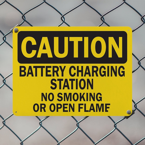 Signmission Battery Charging Station No Smoking Or Open Flames OSHA Caution Sign, Plastic, 14in W x 10in L, 2PK - OS-2PACK-CS-P-1014-L-19115