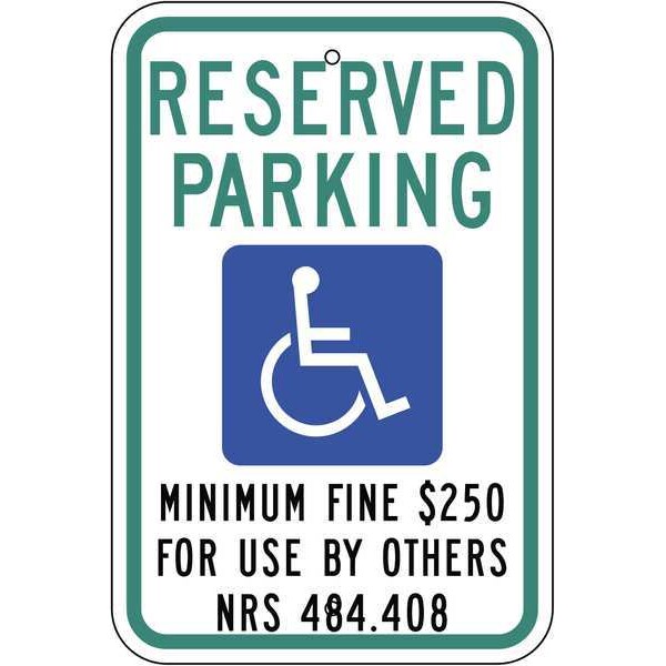 Zing Handicap Parking Sign, 12" W, 18" H, English, Aluminum - 2695