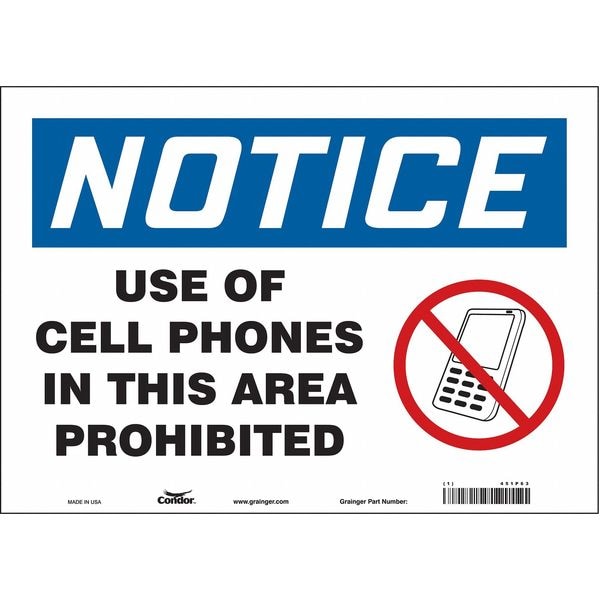 Condor Notice, Use Of Cell Phones In This Area Prohibited, 14 in W x 10 in H, Vinyl, 451P63 - 451P63
