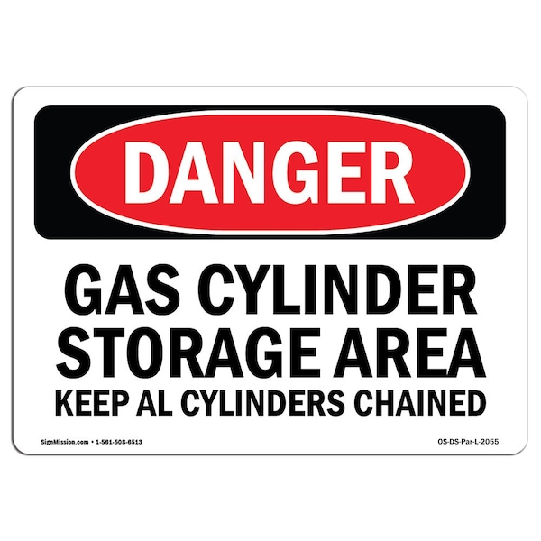Signmission Safety Sign, OSHA Danger, 10" Height, Gas Cylinder Storage Area Keep All Cylinders, Landscape - OS-DS-D-1014-L-2055