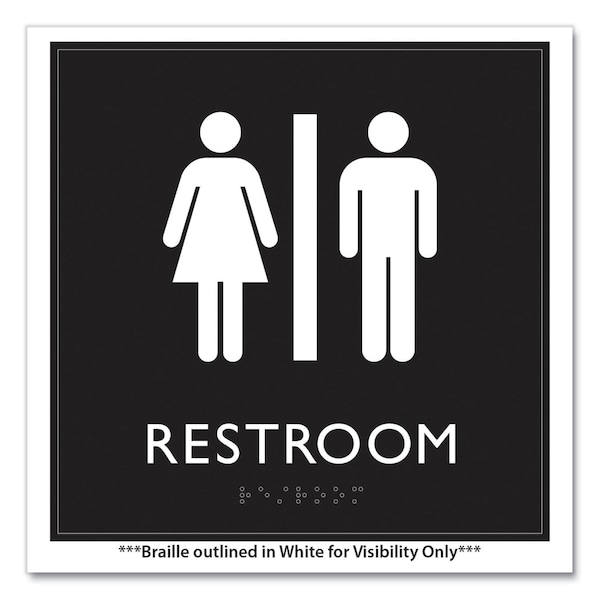 Headline Sign ADA Sign, Unisex Restroom, Plastic, 8 x 8, Clear/White - 66910