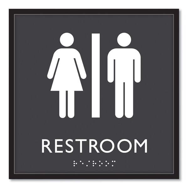 Headline Sign ADA Sign, Unisex Restroom, Plastic, 8 x 8, Clear/White - 66910