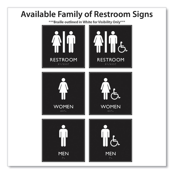 Headline Sign ADA Sign, Unisex Restroom, Plastic, 8 x 8, Clear/White - 66910