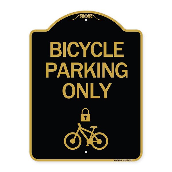 Signmission Bicycle Parking W/ Cycle and Lock, Black & Gold Aluminum Sign, 18" x 24", BG-1824-24321 - A-DES-BG-1824-24321