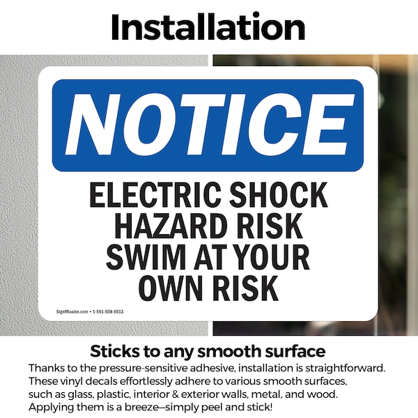 Signmission Electric Shock Hazard Risk Swim At Your Own Risk OSHA Notice Sign, Vinyl Decal, 18in x 12in, 2PK - OS-2PACK-NS-D-1218-L-11639