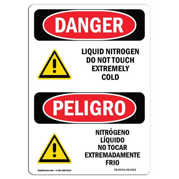Signmission Safety Sign, OSHA Danger, 14" Height, Aluminum, Liquid Nitrogen No Touch Cold Spanish - OS-DS-A-1014-VS-1422