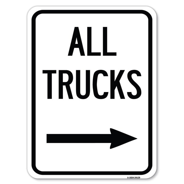 Signmission Driveway All Trucks W/ Right Arrow Heavy-Gauge Alum Rust Proof Parking, 18" x 24", A-1824-24129 - A-1824-24129