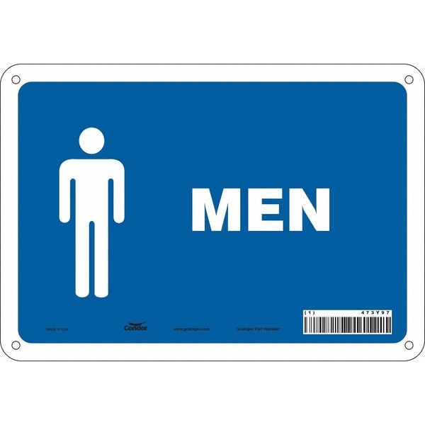 Condor Restroom Sign, MEN, 10 in W x 7 in H, Vertical Rectangle, Aluminum, 473Y97 - 473Y97
