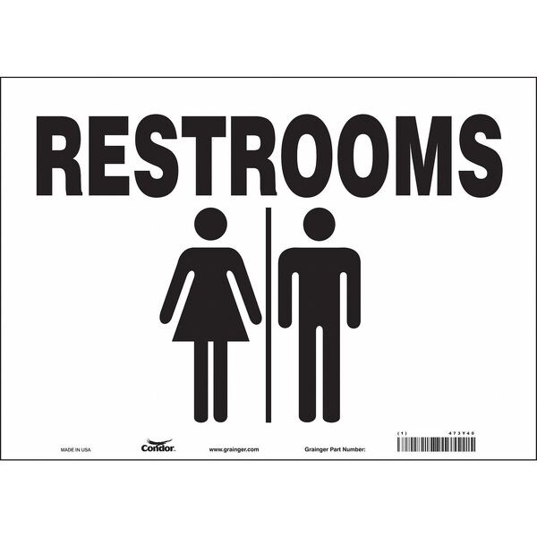 Condor RESTROOMS, 14 in W x 10 in H, Horizontal Rectangle, Vinyl, 473Y40 - 473Y40