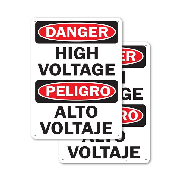 Signmission High Voltage Bilingual Danger Sign, Aluminum, 12in W x 18in L, 2PK - OS-2PACK-DS-A-1218-L-19389