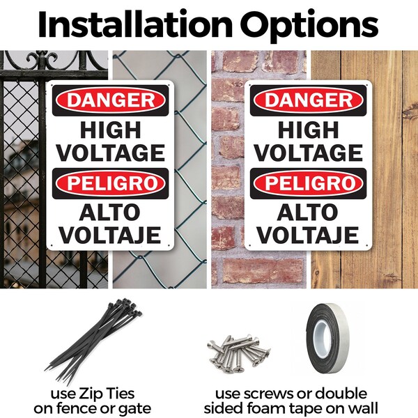 Signmission High Voltage Bilingual Danger Sign, Aluminum, 12in W x 18in L, 2PK - OS-2PACK-DS-A-1218-L-19389