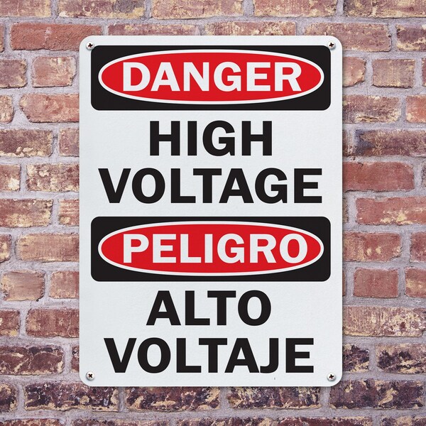 Signmission High Voltage Bilingual Danger Sign, Aluminum, 12in W x 18in L, 2PK - OS-2PACK-DS-A-1218-L-19389