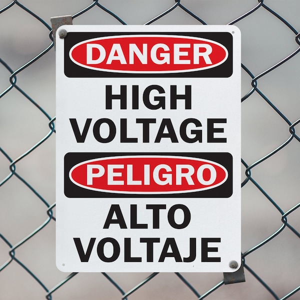 Signmission High Voltage Bilingual Danger Sign, Aluminum, 12in W x 18in L, 2PK - OS-2PACK-DS-A-1218-L-19389