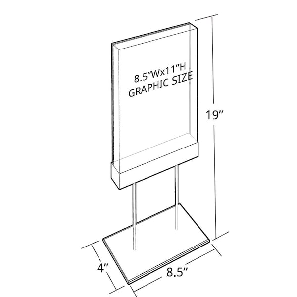 Azar Displays Acrylic Block Counter Sign Holder on Chrome Stand 8.5"W x 19" H - 104563