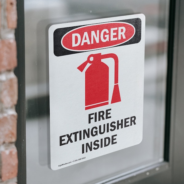 Signmission Fire Extinguisher Inside Danger Sign, Vinyl Decal, 10in W x 14in L, 2PK - OS-2PACK-DS-D-1014-V-2381