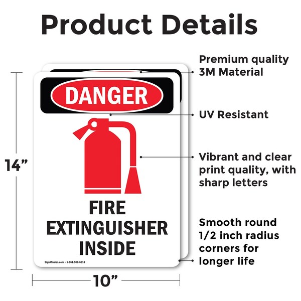 Signmission Fire Extinguisher Inside Danger Sign, Vinyl Decal, 10in W x 14in L, 2PK - OS-2PACK-DS-D-1014-V-2381
